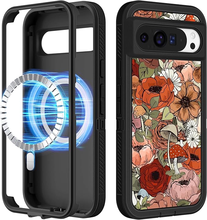 for Google Pixel 9 Pro XL Case - Compatible with MagSafe Women Cute Girls Magnetic Protective Cover Girly Kawaii Mushroom Design Heavy Duty Shockproof Phone Case for Pixel 9 Pro XL 6.8"