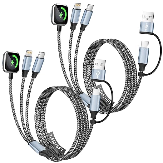 MPATIBY Travel Essentials, 3 in 2 UB A/USB C Cable for Watch Charger, Multi Phone Charging Cable/Cord for All Devices for iWatch Ultra/SE/10-1, Phone16 15 14, Android, iPads, More (2Packs 5FT)