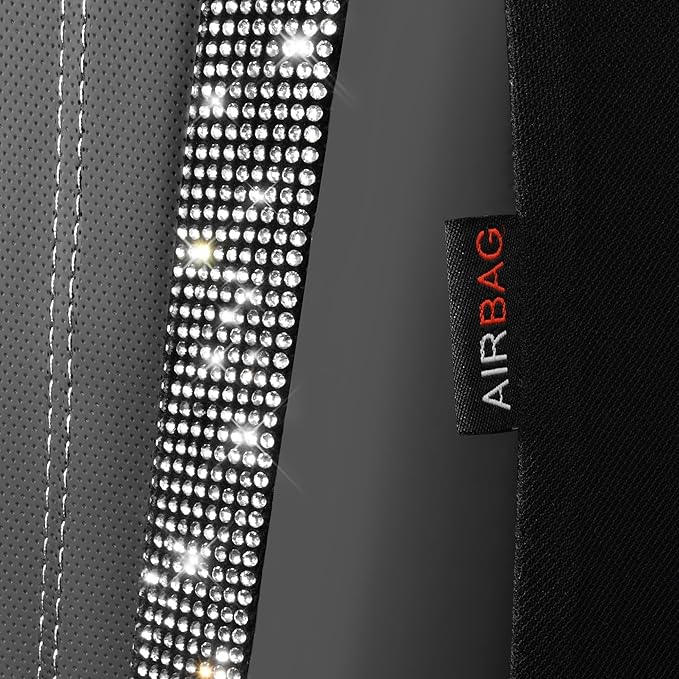 CAR PASS Leather Car Seat Covers Front Two Tesla Model 3 Model Y, Bling Waterproof Universal fit High Back Bucket Diamond Shining Glitter Crystal Sparkle, Truck SUV Cute Women Girl, Silver Rhinestone