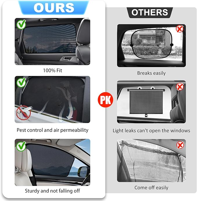 XCBYT 4 Pack 2021-2024 Honda Civic Window Shades with Breathable Mesh Window Covers 99% Sun UV Blackout Keeps Cool Privacy Curtains for Breastfeeding, Napping, Dressing, Camping