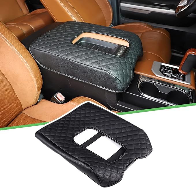 LLKUANG Car Center Console Armrest Cover Pad Fit for Toyota Tundra 2007-2021 Waterproof Leather Seat Armrest Box Cushion Pad Protector (Black)
