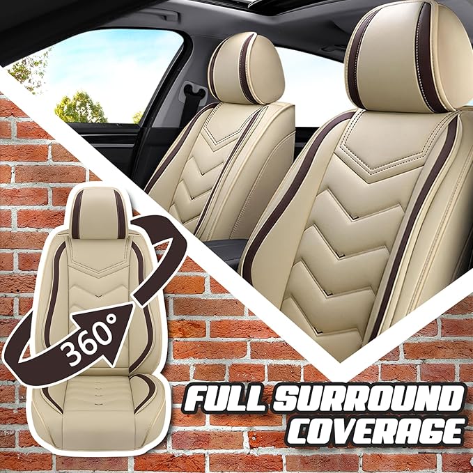 Car Seat Covers for Hyundai Sonata 2002-2026, Premium Nappa Leather Car Seat Cover, Stylish Sport Seat Covers， Automobile Seat Cover Sets.(Standard 5 Seats/Beige)