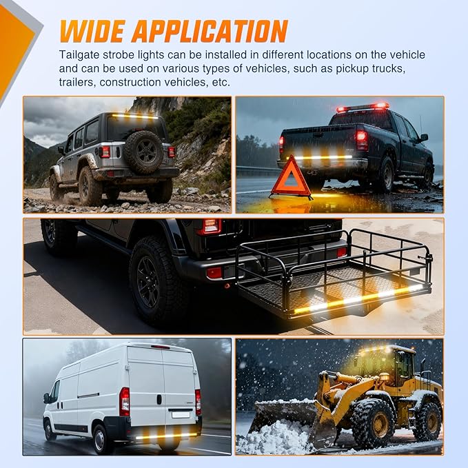Nilight 60 Inch Emergency Strobe Light Strips with Controller, 384LED Flashing Warning Hazard Safety for Rear Window Tailgate on Truck Trailer Construction Plow Pickup Tow SUV Vehicles, Amber White