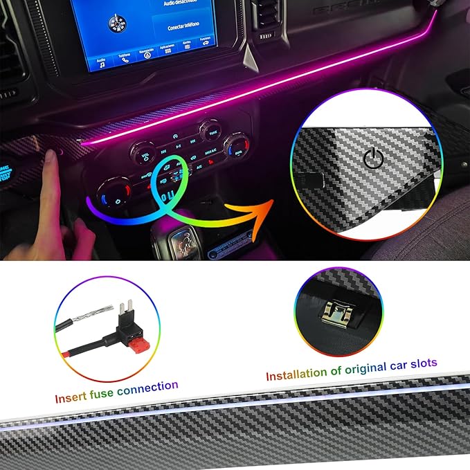 Z8 LED Neon Strip Light Center Console Dashboard Trim Compatible with Ford Bronco 2021-2024 Dash Panel Replacement Parts
