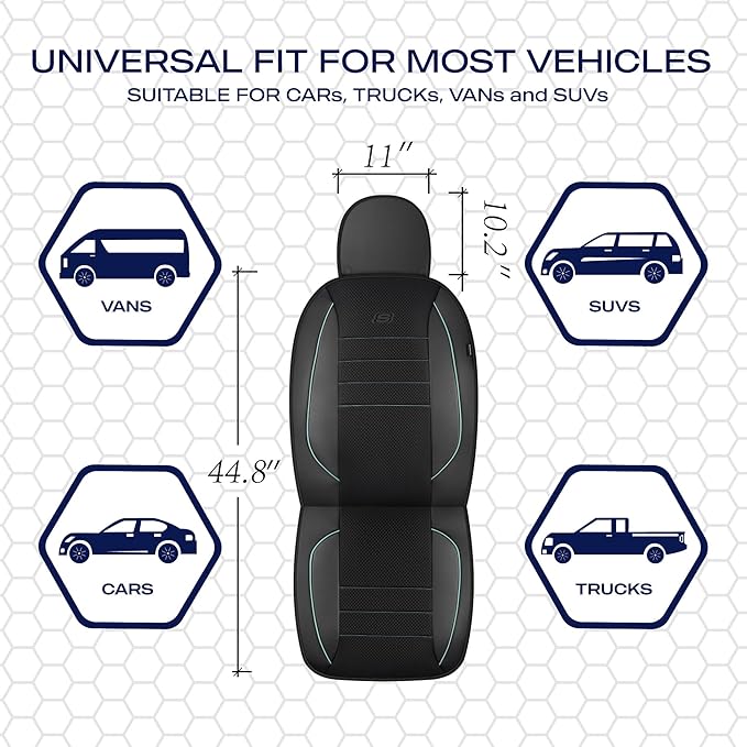 Skechers Air-Cooled Memory Foam Seat Covers,Mesh Thick Car Seat Covers,Piping Leather Car Seat Covers Front Seats,Airbag Compatible,Automotive Comfort for Most Cars,Vans,Trucks,SUV(Mint,Two Front)
