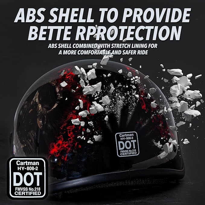 Cartman Cruiser Scooter Motorcycle Half Face Helmet, Red Skull USA Graphics, DOT Approved for Bike Scooter ATV UTV Chopper X-Large