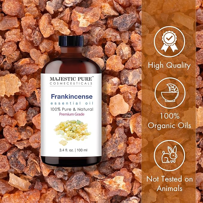 Majestic Pure Essential Oil with Glass Dropper - 100% Pure and Natural - Essential Oils for Diffuser, Aromatherapy, Soap and Candle Making, Frankincense Essential Oil, Frankincense Oil, 3.4 Fl Oz
