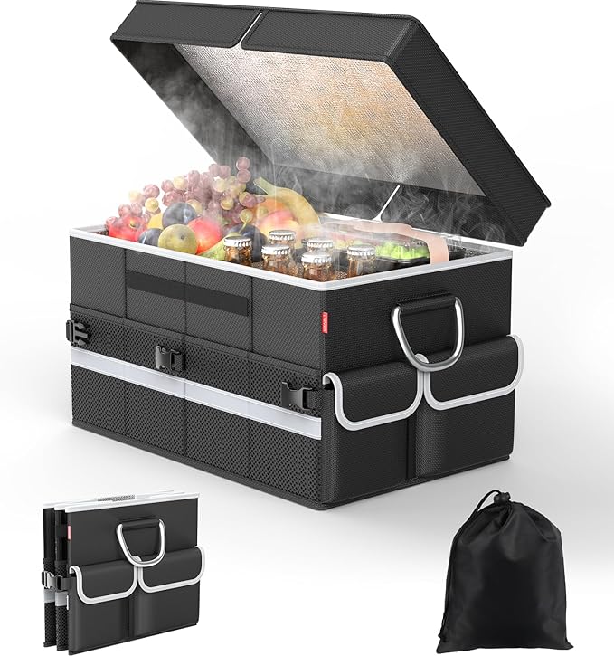 Cooler Bag – Soft Travel Cooler Holds 45 Cans, Stays Cold for 8H & Warm for 6H – Portable Car Trunk Organizer for Camping, Beach, Picnic