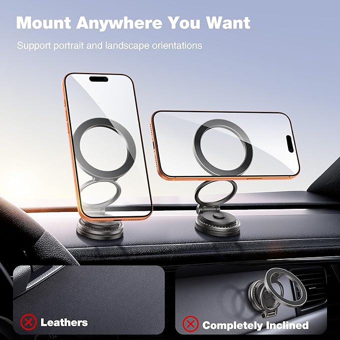 GolbinBox Car Phone Holder for MagSafe [360°Rotation] Metal Design iPhone Car Mount,Folding Car Mount [Detachable Base] Strong Magnetic Phone Holder for Car Dash,for iPhone 17 16 15 14 Pro Max, Gray