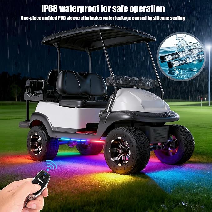 10L0L Golf Cart Underbody Light Kit, Underglow LED Strip for EZGO Club Car Yamaha, 24 Modes Multicolor RGB Music Sync Waterproof, Canopy Lights Optional (4 Pack(Underbody-Fishbone))