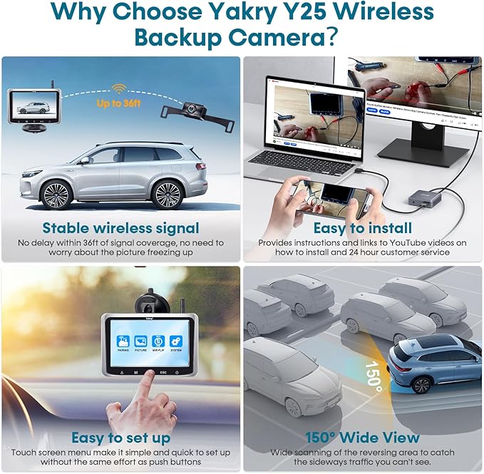 Wireless Backup Camera with 5-Inch HD Screen: 1080P Rear View Camera, Waterproof Night Vision, Easy Install for Cars, Trucks, RVs & Trailers - Clear Parking Assist System