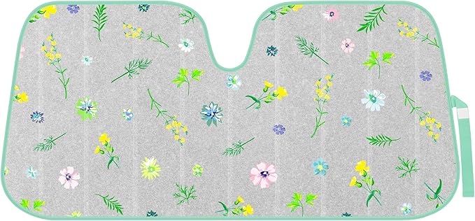 BDK Pastel Flowers Front Windshield Sunshade Accordion Folding Style Auto Shade for Cars Trucks SUVs Vans Blocks UV Rays Sun Visor Protector Easy Setup Keeps Your Vehicle Cool (58" x 27")