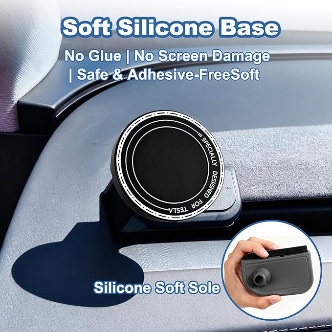 Phone Mount for 2025 2026 Model Y Juniper & 2024 2025 Model 3 Highland,Tesla Interior Accessories, Compatible with MagSafe Magnetic Holder with Fixed Vent/Dashboard Mount, 360° Rotatable