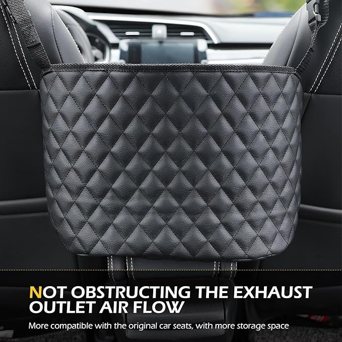 Car Purse Holder Between Seats with Front Pocket, Hanging Large Capacity Snack Cup Bag Document Storage Bag, Multi-functional Organizer for Travel, Auto Interior Backseat Barrier (Black)