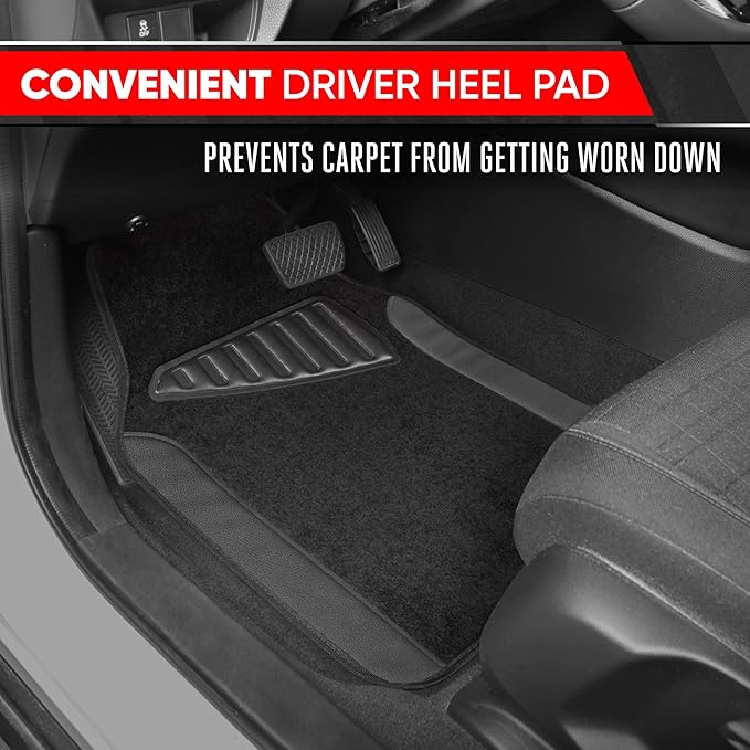 Motor Trend Waterproof Car Floor Mats Universal Fit Car Mats with Driver Heel Pad Leather Car Carpet Floor Mats for SUV Van Sedan Truck Anti-Slip Backing Carpet Mats Black and Gray