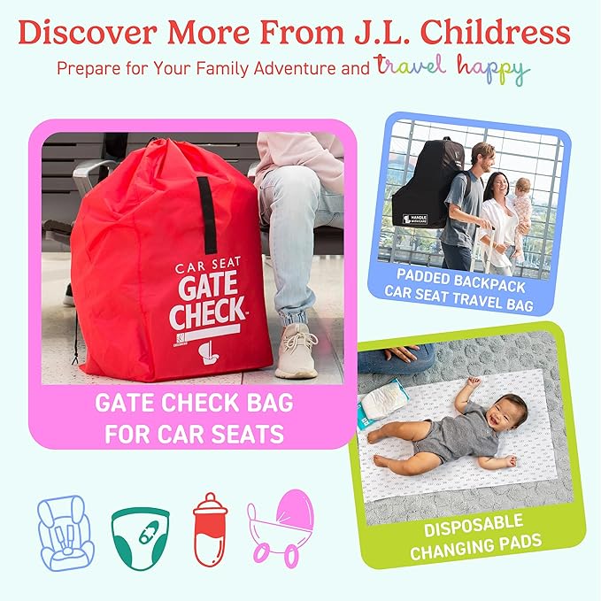 J.L. Childress Gate Check Bag for Single & Some Double Strollers - Travel Bag for Airplane, Fits Most Standard Baby Strollers, Airport Accessories Gate Check, Flying Essentials - Deluxe, Blue
