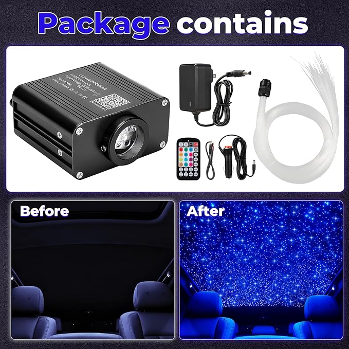 Starlight Headliner Kit, Twinkle Star Lights for Car Decor 500pcs*0.03in*9.8ft/3m, Fiber Optic Star Ceiling Lights APP/Remote Control for Car Roof Home Ceiling