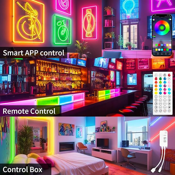 iNextStation 32.8FT RGB Neon LED Strip Lights, 24V Waterproof Silicone Rope Light, Music Sync, Color Changing, App & Remote Control, for Bedroom, Outdoor, Wall, Ceiling Decor