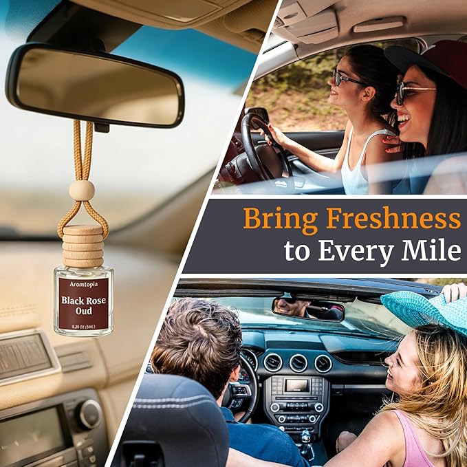 Car Air Freshener Hanging, Aromtopia Car Fragrance Diffusers, Black Rose & Oud Scents, Long-Lasting, Car Odor Eliminator for Women & Men Gift, Cute Car Accessories, Pack of 2