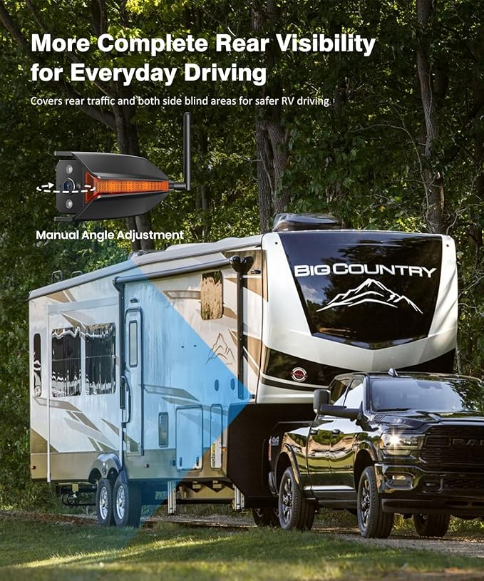AUTO-VOX Wireless RV Backup Camera System: Rear and Side Coverage on a Large 7.2’‘ HD Monitor, Triple Split View, IR Night Vision, DVR Recording Back up Camera for RV,Travel Trailer,Motorhome,Camper