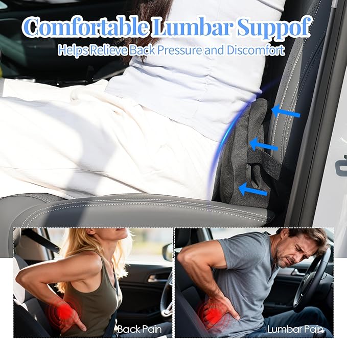 Lumbar Support Pillow for Office Chair and Car, Memory Foam Back Cushion Provides Lumbar Support to Relieve Back Pain, Ideal for Driving and Office Use (Black)