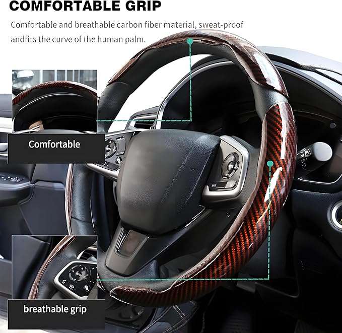 3 Pcs Carbon Fiber Car Steering Wheel Cover, Anti-Skid & Scratch-Proof,Segmented, Butterfly Thin Steering Wheel Cover Men/Women Universal Fit 14.5"-16" Wheel Covers for Cars/Truck/SUV