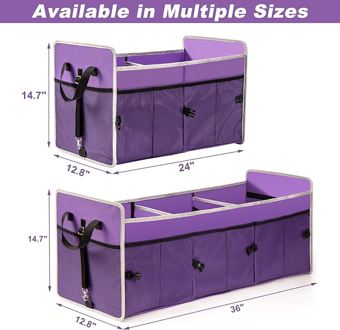 Car Trunk Organizer with Individual Cooler Bag - 2 Compartment Collapsible Car Storage for SUV (Purple)