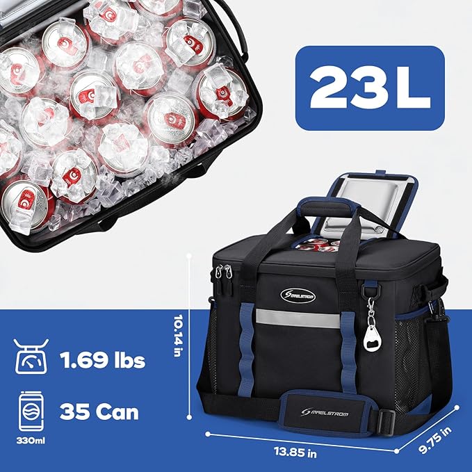 Maelstrom Collapsible Soft Cooler Bag,35/55/75 Cans Beach Cooler with Flip Top Lid, Ice Chest, Leakproof & Portable for Beach, Camping, Road Trips & Grocery Shopping