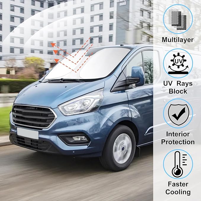 Windshield Sun Shade Custom Fit Ford Transit 2015-2024 2025 2026 Accessories Foldable Sunshade Front Window Shade Protector Keep Your Car Cool