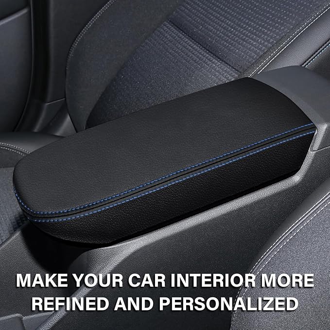 Console Cover for 2024 2025 2026 Chevrolet Trax (LS/1RS/LT/2RS/ACTIV) Leather Center ArmRest Box Cover Pad 2024 2025 2026 Chevy Trax Accessories Protector Cushion (Blue Stitches)