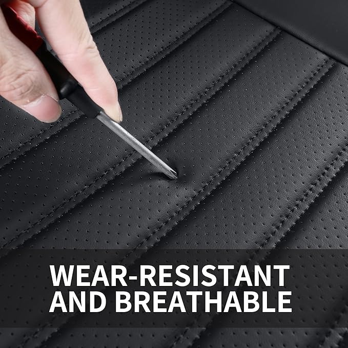 Car Seat Covers, Breathable Faux Leather Auto Seat Covers, Waterproof Automotive Seat Covers, Universal Vehicle Seat Covers for Sedans SUV Pick-up Truck (2 PCS Front Seat, Black)