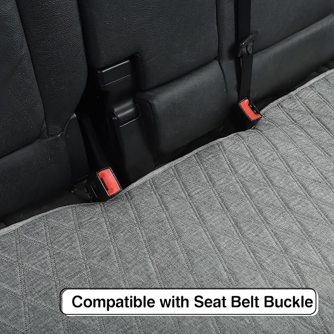 Universal Grey Anti-Slip Rear Car Seat Cover Size S - Faux Linen Bottom Bench Seat Cushion Fits Most of Vehicles Cars Truck SUV Van - Automotive Long Back Seats Protectors with Storage Pocket