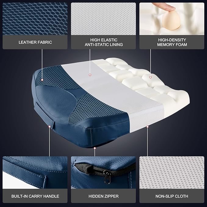 Car Memory Foam Heightening Seat Cushion for Short Drivers,Hip/Tailbone/Lower Back Pain Relief Driving Booster seat for Adults,for Truck,SUV,Office Chair,Wheelchair,etc.(Blue)