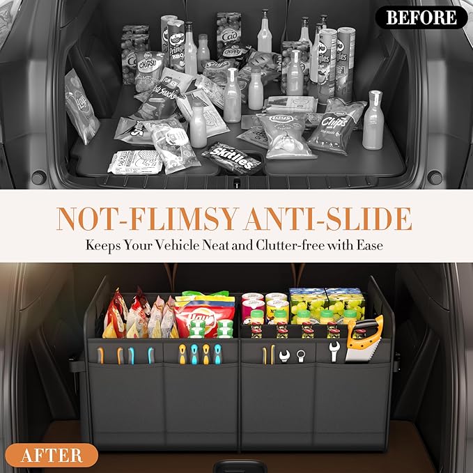 titiyiof Trunk Organizer For Suv & Sedan,Car Organizers and Storage, Waterproof Collapsible & Adjustable Straps,70L Sturdy Car Organization for Car Accessories, Tools,Sundries,2-3 Compartment（Black