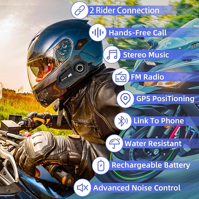EuroFone S2 Motorcycle Bluetooth Headset 5.1-1 Pack Waterproof Helmet Headsets with Dual Mics for Rider Intercom | Sunscreen Dustproof BT Speakers for Motorcycle Accessories（1PCS