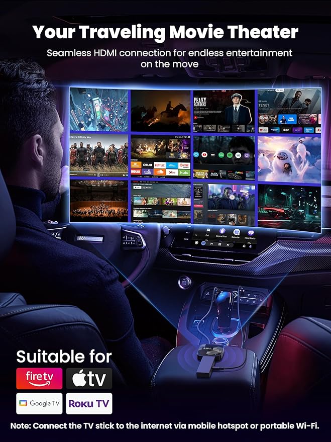 3-in-1 Wireless CarPlay Adapter 2026, Android Auto & Car Play Converter with HDMI Input for Fire TV Stick, Screen Mirroring & Streaming for Netflix/YouTube, Metal&Glass Case, Fit for 2016+ Cars -Black