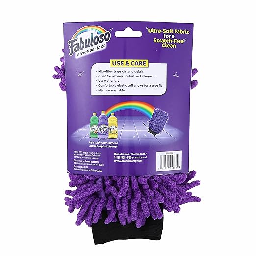 Fabuloso Microfiber Cleaning Mitt Glove, Lint-Free Scratch-Free Dusting and Washing for Furniture, Blinds, Baseboards, Shelves and Car Interior, One Size Fits All, Purple, 1 Count
