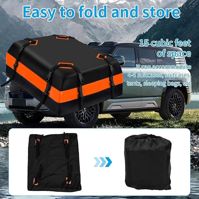 Waterproof Rooftop Cargo Bag, 21 Cubic Feet Heavy Duty Travel Car Roof Storage Bag with Anti-Slip Mat, Foldable Luggage Carrier for SUV Sedan Truck, Ideal for Road Trips Vacations Black