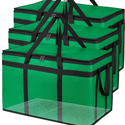 Bodaon Large 3-Pack Insulated Food Delivery Bag with hard bottom, XXXL Catering/Pizza Cooler Bags, Rideshare Delivery Bag, Thermal Cold/Hot Styrofoam Carrier for Travel/Shopping/Car