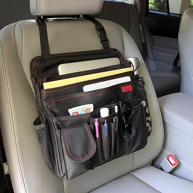 Lusso Gear Car Organizer for Front Seat or Car Seat, Ultra-Durable, One-Size-Fits-All Car Storage Organizers, Easily Keeps Supplies Secure & Upright, Premium Car Seat Organizer for Kids & Adults (Red)