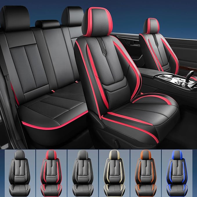 Fit Sonata Car Seat Covers for Hyundai Sonata 2004-2024 2025 2026 -Upgraded Premium Waterproof & Breathable Leather,Airbag Compatible,All-Weather Seat Cushion Protector,2 Front/Black-Red