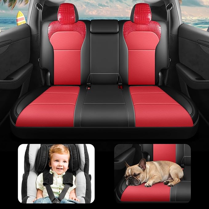 Seat Cover for Tesla Model Y Juniper 2025-2026 Custom Fit Leather Seat Cover Full Set (Crocodile Red+Black 25-26)