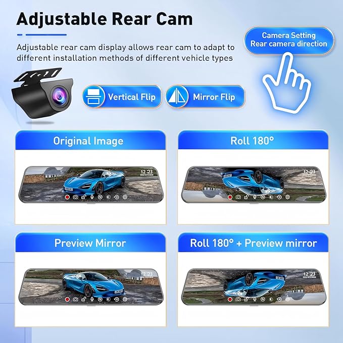 Mirror Dual Dash Camera with Voice Control,4K+2.5K Rear View Mirror Camera with 5.8GHz WiFi and APP Control, WDR Night Vision, Loop Recording, G-Sensor, Parking Monitor 64GB Card Included