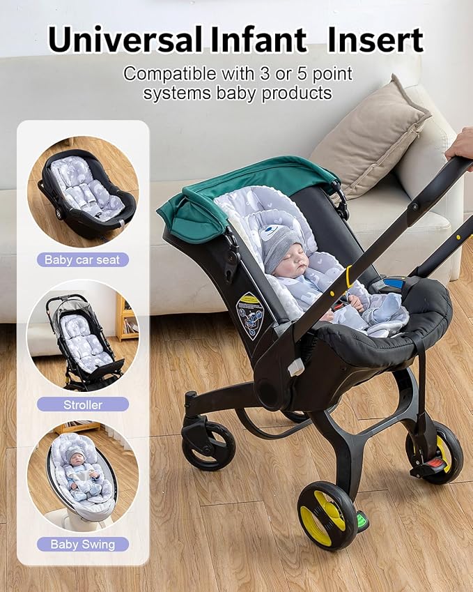 Baby Car Seat Head Support with Extra Headrest, Adjustable Infant Car Seat Insert with Shoulder Pads Set, Breathable Mink Dot Carseat Cushion for Newborn, Fits for Stroller, Baby Swing, Bouncer