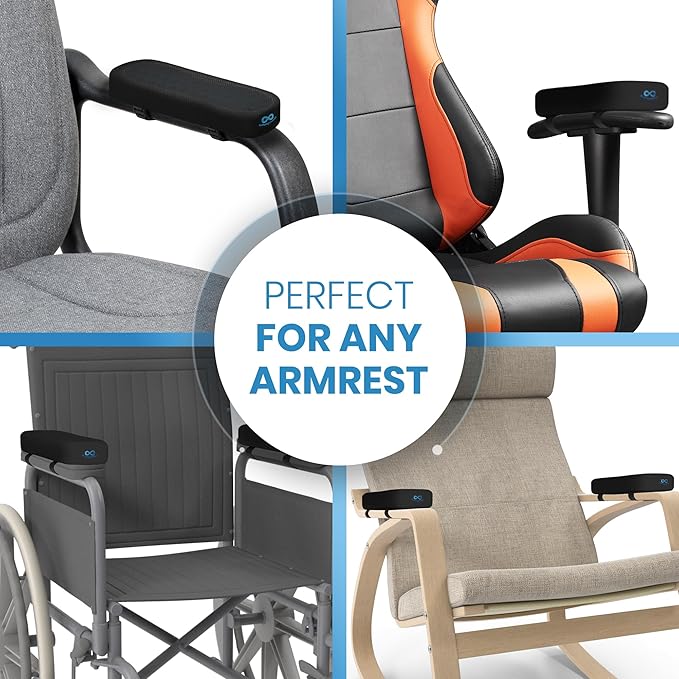 Everlasting Comfort Office Chair & Wheelchair Arm Pads - Cooling Memory Foam Arm Rest Cover for Desk, Gaming Chair, Wheelchair Armrest Pads