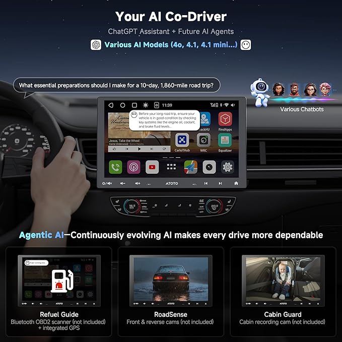 ATOTO S8 MS 10" Android Double-DIN & Single-DIN Car Stereo, QLED Floating Screen, 4G LTE/Wi-Fi, Dual Cam Recording, Wireless CarPlay & Android Auto, Dual Bluetooth, GPS Track, 36EQ, DSP