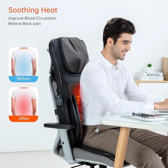 Snailax Neck Back Massager with Heat, Full Body Massage Chair Pad, Adjustable Compression, Rolling, Shiatsu Massage Seat Cushion, Chair Massagers,Gifts for Women, Man (Upgrade)