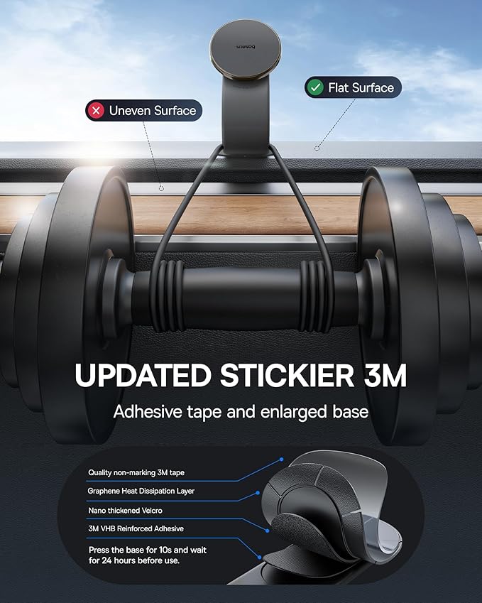 Baseus 15W for MagSafe Car Mount Charger, Magnetic Wireless Fast Charging, Bendable Memory Titanium Alloy Car Charger Phone Holder for All Dashboard, Cell Phone Holder for Car & for iPhone etc