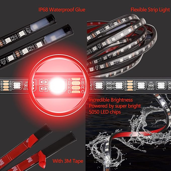 LED Underglow Kit for Car, 16 Million RGB Colors 29 Modes, APP + Remote Control, Music Sync & DIY Mode, Waterproof Under Car Lights Exterior for SUVs Trucks, DC 12V