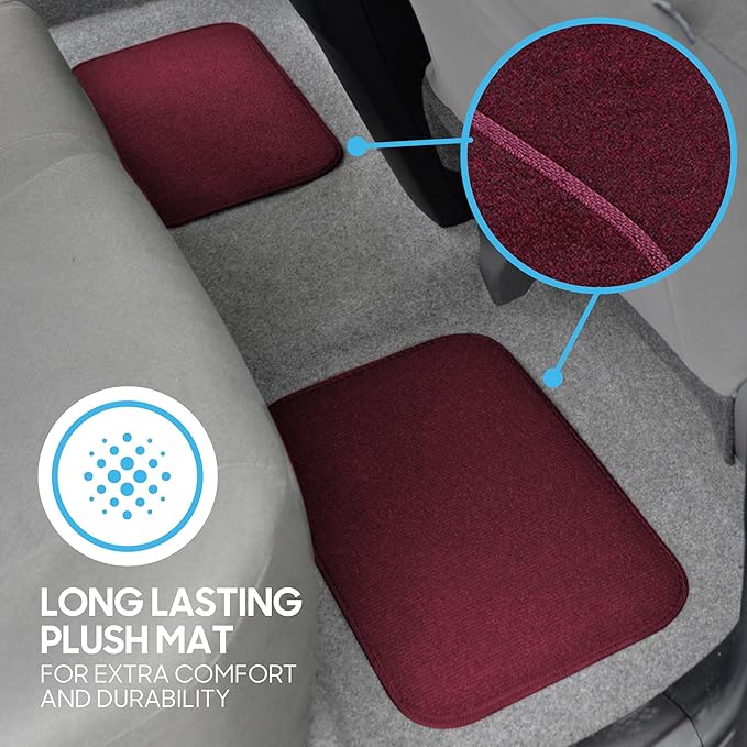 BDK MT-100-BD Burgundy Red Carpeted 4 Piece Car SUV Floor Mats With Vinyl Heel Pad Car Vehicle Universal Fit